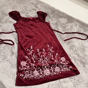 Basic Editions Burgundy Floral Kids Formal Dress